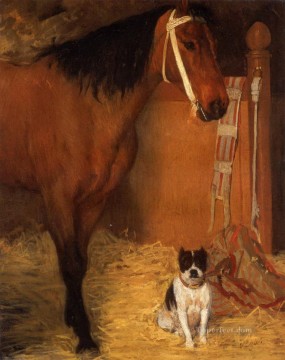 エドガー・ドガ Painting - 厩舎の馬と犬 エドガー・ドガ